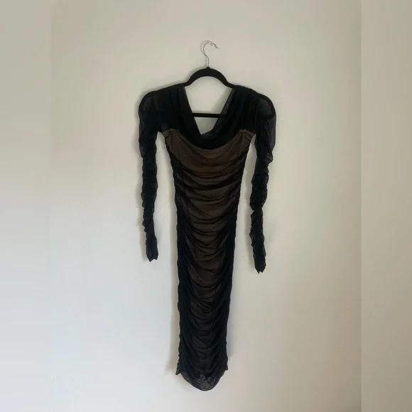 fashion nova black dress off the shoulder Fecho Blue Fitted Ruched Midi Dress main image 1